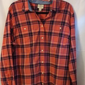 St. John’s Bay Orange and Navy Plaid Button-Down Shirt